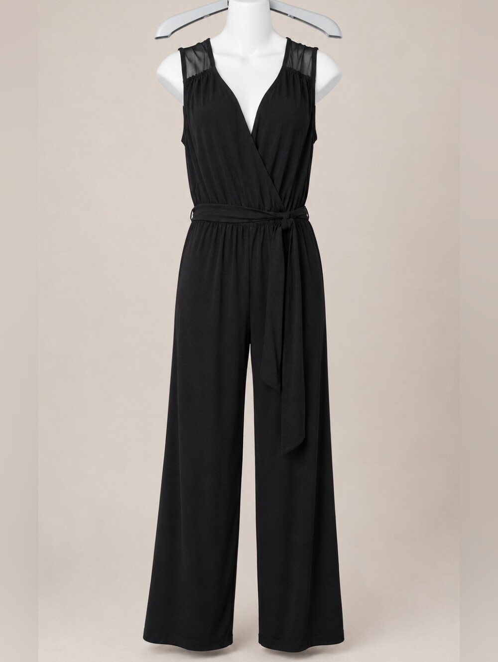 Emma & Michele Black Sleeveless Wrap Wide-Leg Jumpsuit with Tie Sz M - Preloved - Picture 3 of 7